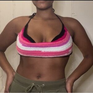 Patterned crochet pink top